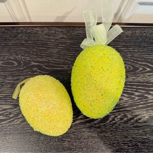 Set of 2 Yellow/Green Beaded Hanging Easter Eggs Ornaments